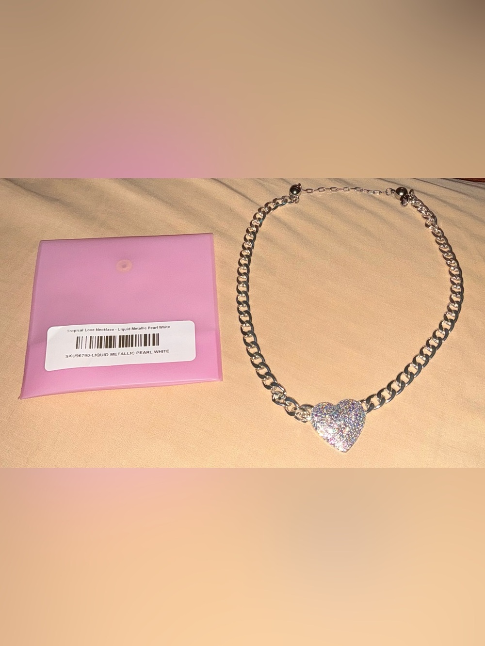 By Alexa Rae Tropical Love Necklace Liquid Metallic Pearl White